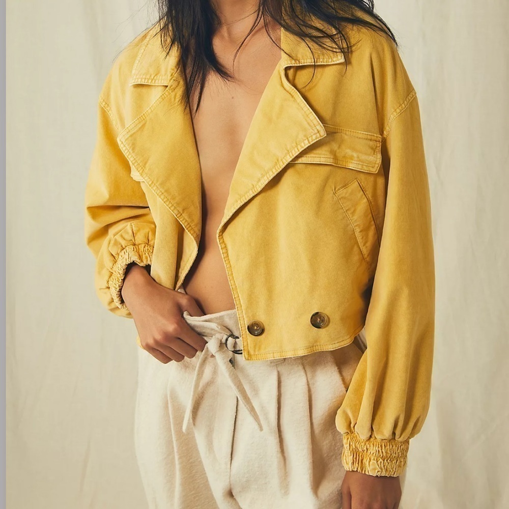 NWT Free People Sure Thing Corduroy Bomber Jacket in Golden Finch Size Medium - Picture 2 of 9